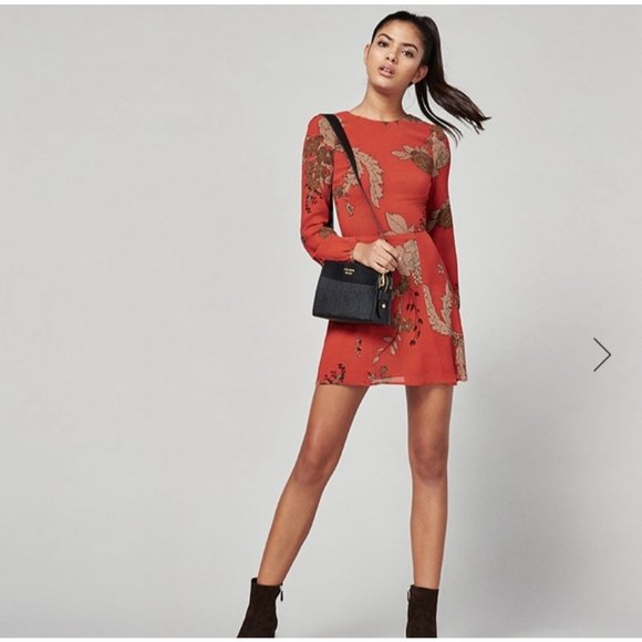 Reformation Deep Red Floral Long Sleeve Dress 0 - Picture 2 of 11
